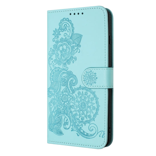 For iPhone 15 Pro Max Datura Flower Embossed Flip Leather Phone Case(Light blue) by buy2fix