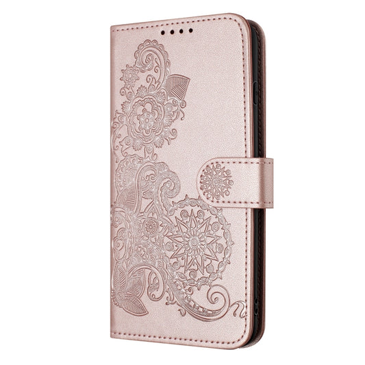 For iPhone 15 Pro Max Datura Flower Embossed Flip Leather Phone Case(Rose Gold) by buy2fix