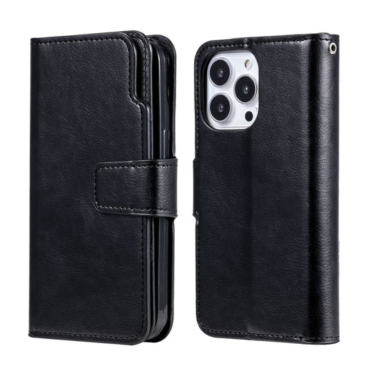 For iPhone 15 Pro Max Tri-Fold 9-Card Wallets Leather Phone Case(Black) by buy2fix