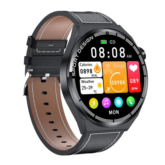 HDT MAX 1.60 inch Black Dial Leather Band IP68 Waterproof Smart Watch Support Bluetooth Call(Black) by buy2fix