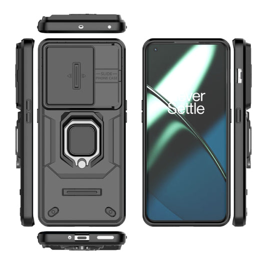 For OnePlus 11 5G Sliding Camshield TPU + PC Shockproof Phone Case with Holder(Black) by buy2fix