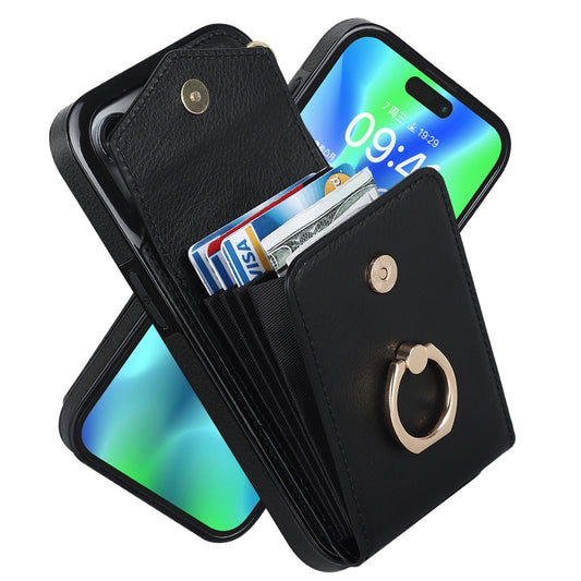 For iPhone 15 Pro Max Ring Holder RFID Card Slot Phone Case(Black) by buy2fix