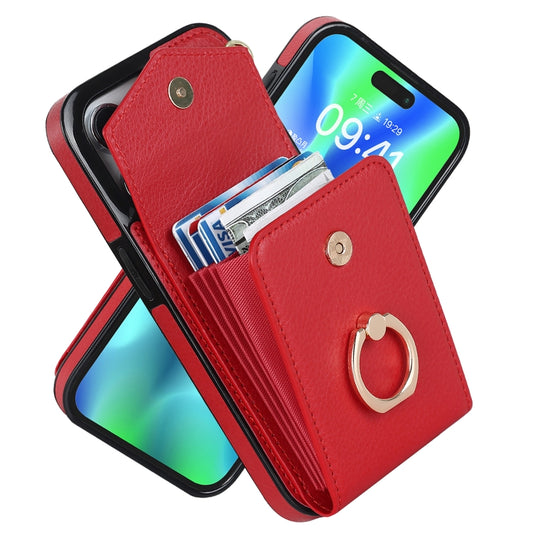 For iPhone 15 Pro Max Ring Holder RFID Card Slot Phone Case(Red) by buy2fix