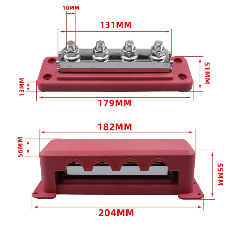 RV 600A High Current Busbar 4-way Straight M10 Wiring Studs(Red) by buy2fix