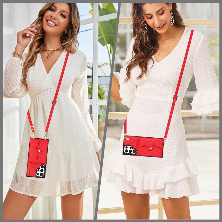 For Samsung Galaxy S22 Ultra 5G Crossbody Rhombic Horizontal Wallet Leather Phone Case(Red) by buy2fix