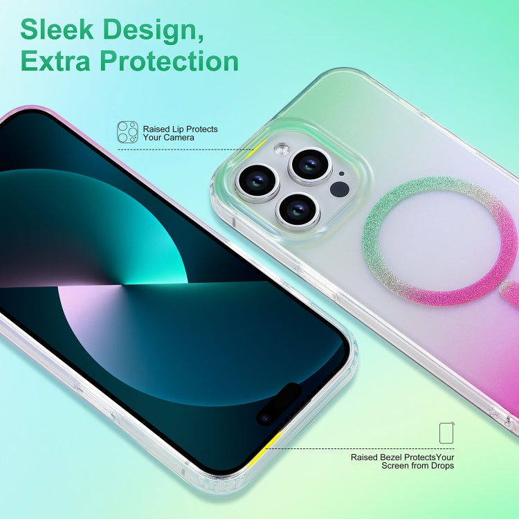 For iPhone 15 Plus Magic Diamond Blu-ray MagSafe Phone Case(Green Rose Gradient) by buy2fix