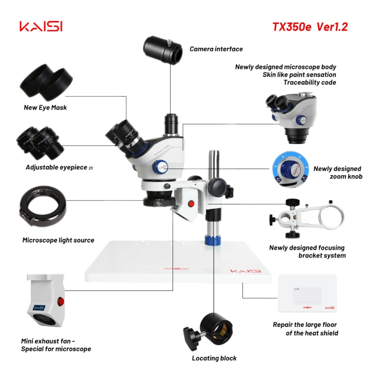 Kaisi TX-350E Ver1.2 7X-50X Microscope Zoom Stereo Microscope with Big Base by Kaisi