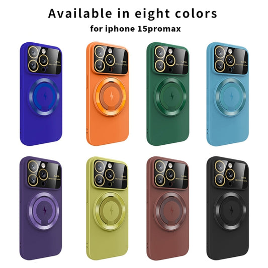 For iPhone 15 Large Window MagSafe Magnetic Holder Phone Case(Claret Red) by buy2fix