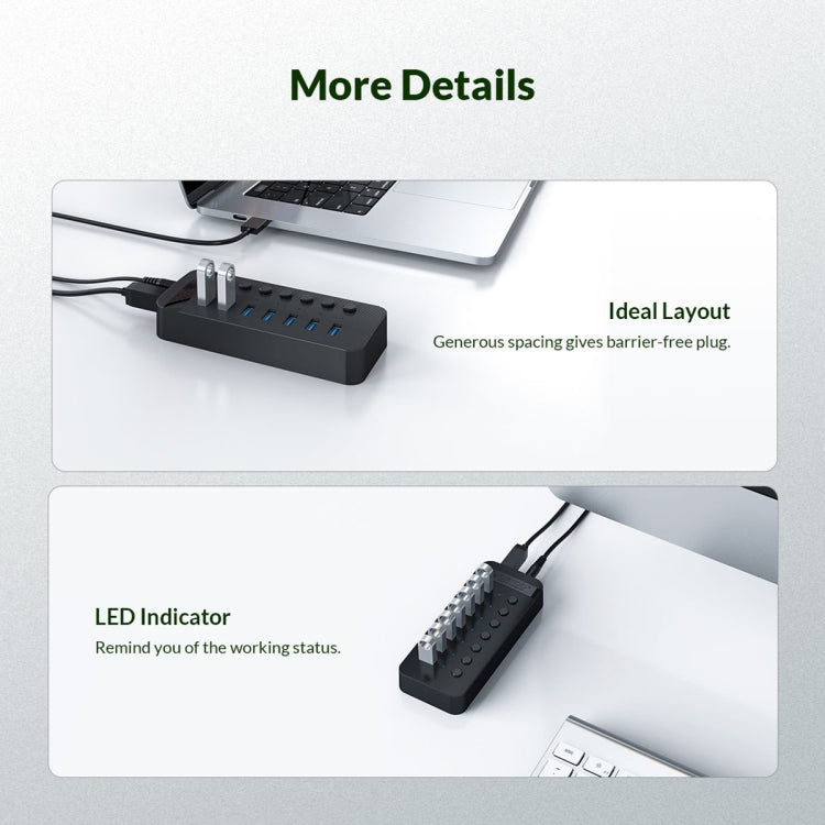 ORICO CT2U3-13AB Plastic Stripes 13 Ports USB 3.0 HUB with Individual Switches, Plug:US Plug(White) by ORICO