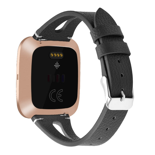 For Fitbit Versa 2 Leather Middle Opening Watch Band(Black) by buy2fix