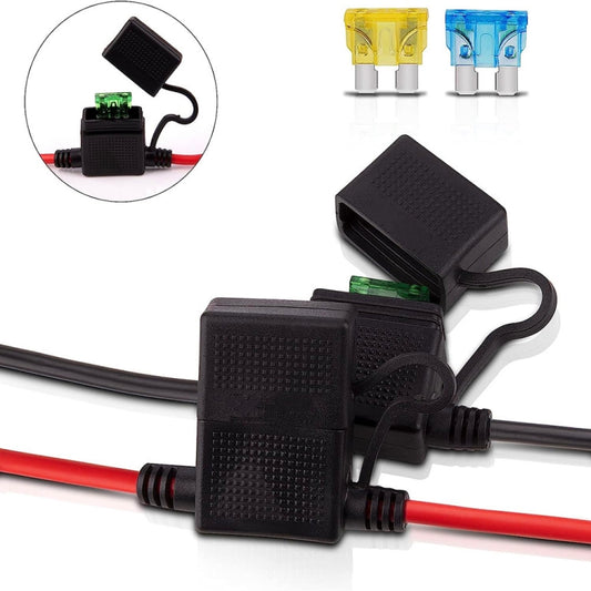 Dual Positive / Negative ATC Style Fuse Holder 10AWG Wire with Ring Terminals & 4 Connectors by buy2fix