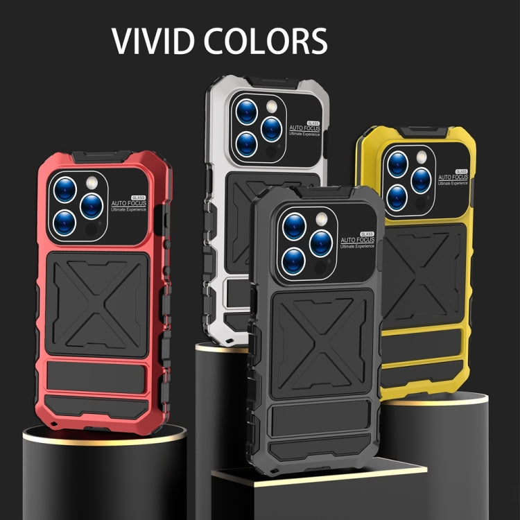 For iPhone 15 Pro Max R-JUST Metal + Silicone + Tempered Glass Life Waterproof Phone Case with Holder(Red) by R-JUST