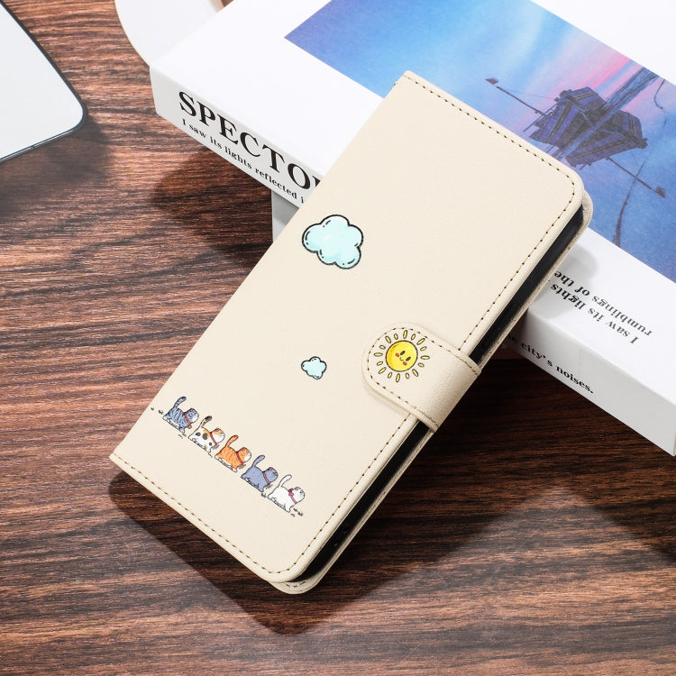 For iPhone 15 Pro Max Cartoon Cats Leather Phone Case(Beige White) by buy2fix