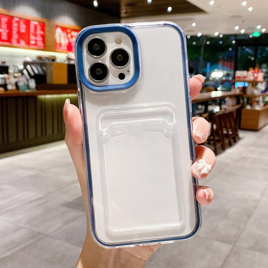 For iPhone 15 Pro Max 360 Clear PC Hybrid TPU Phone Case with Card Slot(Royal Blue) by buy2fix