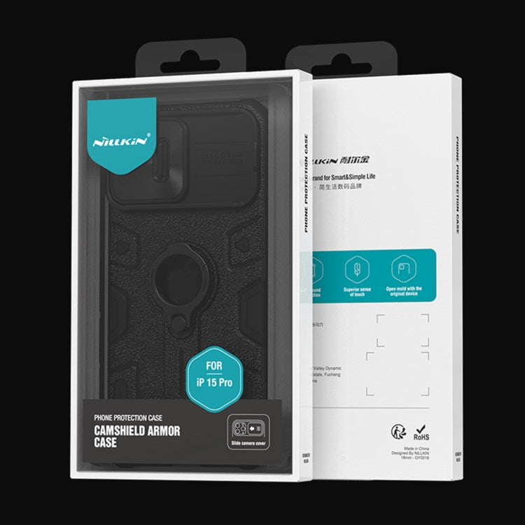For iPhone 15 Pro NILLKIN Shockproof CamShield Armor Protective Case with Invisible Ring Holder(Black) by NILLKIN
