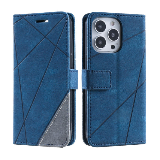 For iPhone 15 Pro Max Skin Feel Splicing Leather Phone Case(Blue) by buy2fix