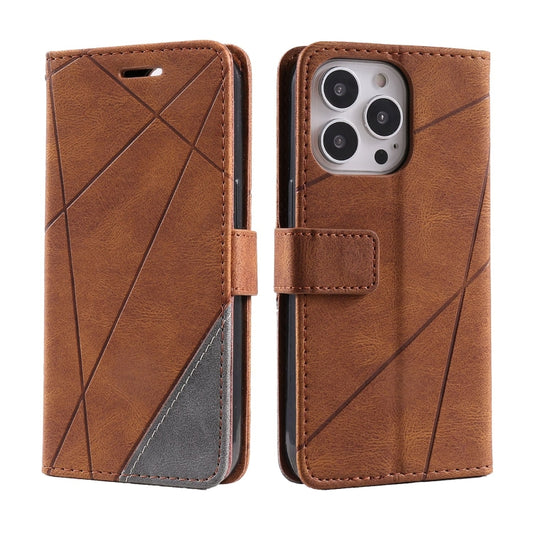 For iPhone 15 Pro Max Skin Feel Splicing Leather Phone Case(Brown) by buy2fix