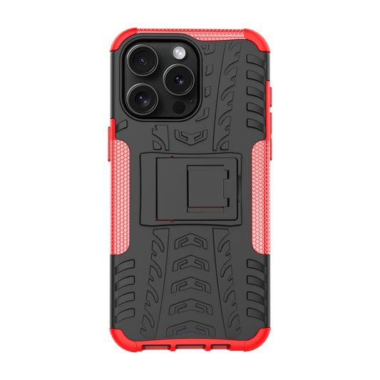 For iPhone 15 Pro Max Tire Texture TPU + PC Phone Case with Holder(Red) by buy2fix