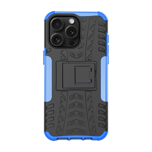 For iPhone 15 Pro Max Tire Texture TPU + PC Phone Case with Holder(Blue) by buy2fix