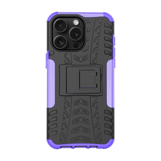 For iPhone 15 Pro Max Tire Texture TPU + PC Phone Case with Holder(Purple) by buy2fix