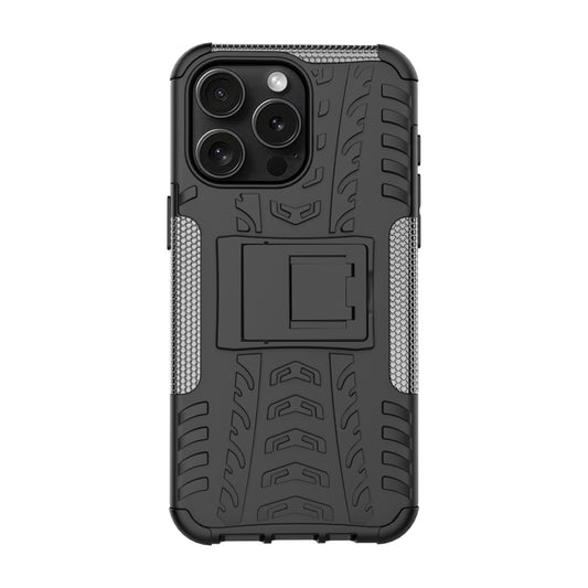 For iPhone 15 Pro Max Tire Texture TPU + PC Phone Case with Holder(Black) by buy2fix