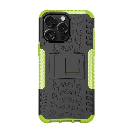For iPhone 15 Pro Max Tire Texture TPU + PC Phone Case with Holder(Green) by buy2fix