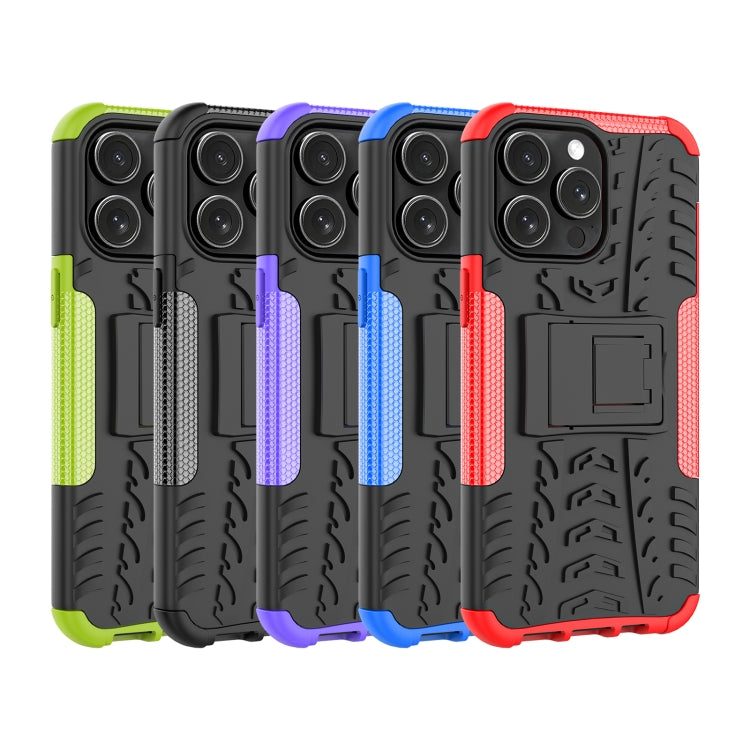 For iPhone 15 Pro Max Tire Texture TPU + PC Phone Case with Holder(Green) by buy2fix