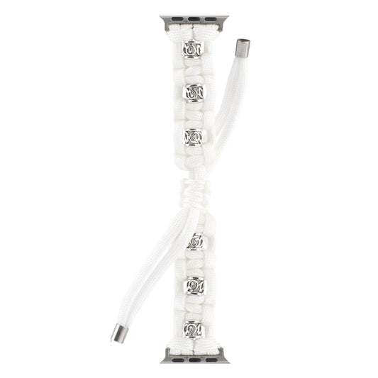 For Apple Watch Ultra 49mm Silk Silver Beads Braided Watch Band(White) by buy2fix