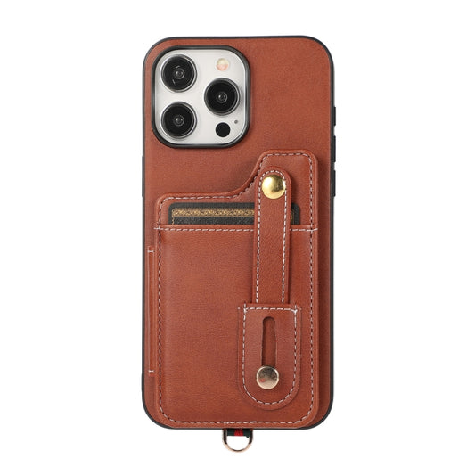 For iPhone 15 Pro Max 01 RFID Card Bag Cowhide Texture PU Phone Case(Brown) by buy2fix