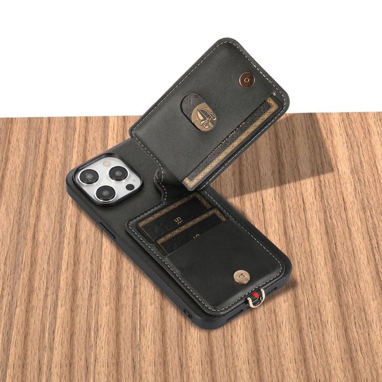 For iPhone 15 Pro Max 03 RFID Card Bag Cowhide Texture PU Phone Case(Black) by buy2fix