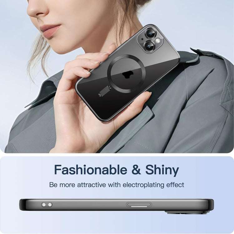 For iPhone 15 Plus Transparent Electroplated Magsafe Magnetic TPU Phone Case(Black) by buy2fix