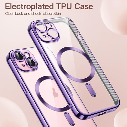 For iPhone 15 Plus Transparent Electroplated Magsafe Magnetic TPU Phone Case(Purple) by buy2fix