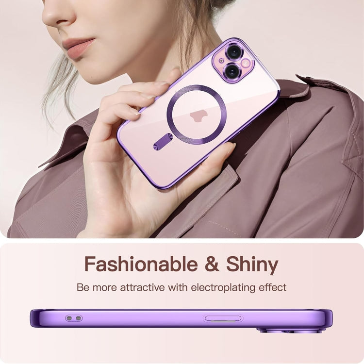 For iPhone 15 Plus Transparent Electroplated Magsafe Magnetic TPU Phone Case(Purple) by buy2fix