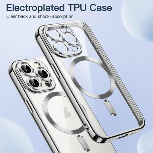 For iPhone 15 Pro Transparent Electroplated Magsafe Magnetic TPU Phone Case(Silver) by buy2fix