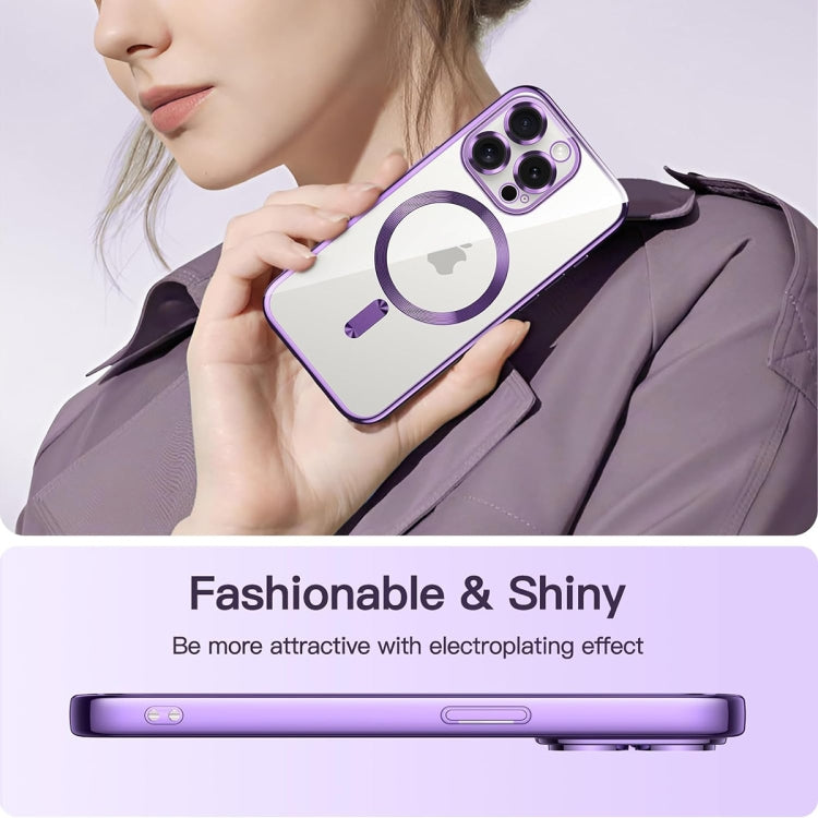 For iPhone 15 Pro Transparent Electroplated Magsafe Magnetic TPU Phone Case(Purple) by buy2fix