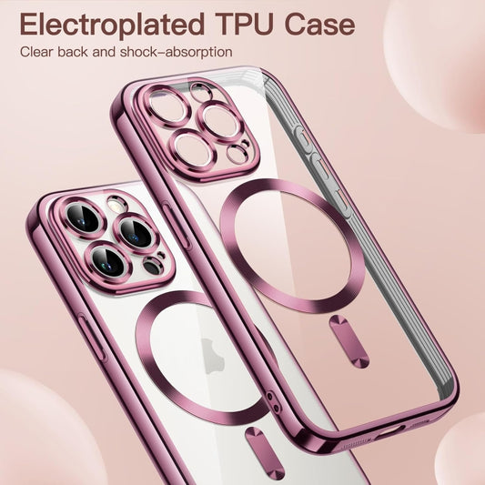 For iPhone 15 Pro Max Transparent Electroplated Magsafe Magnetic TPU Phone Case(Pink) by buy2fix