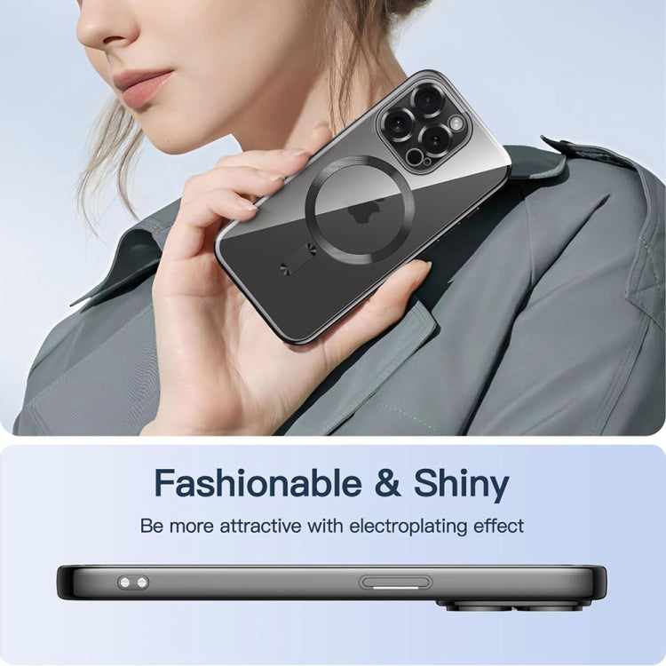 For iPhone 14 Pro Transparent Electroplated Magsafe Magnetic TPU Phone Case(Black) by buy2fix