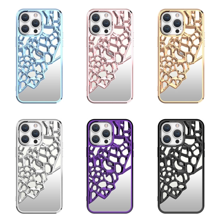 For iPhone 15 Pro Max Mirror Style Hollow Heat Dissipation Electroplated TPU Phone Case(Purple) by buy2fix