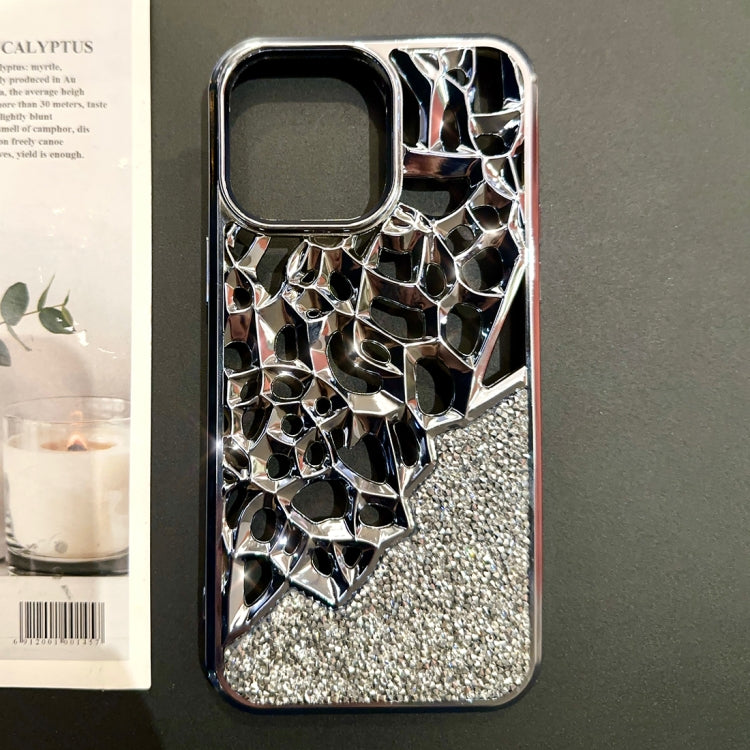 For iPhone 15 Pro Max Diamond Style Hollow Heat Dissipation Electroplated TPU Phone Case(Silver) by buy2fix