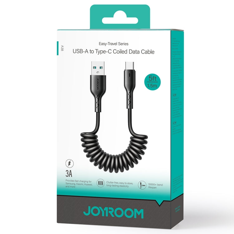 JOYROOM SA38-AC3 3A USB to USB-C / Type-C Coiled Fast Charging Data Cable, Length:1.5m(Black) by JOYROOM