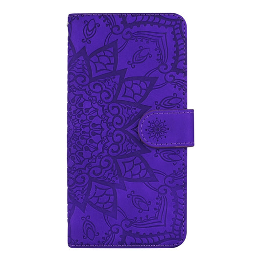 For iPhone 15 Pro Max Mandala Embossed Dual-Fold Calf Leather Phone Case(Purple) by buy2fix