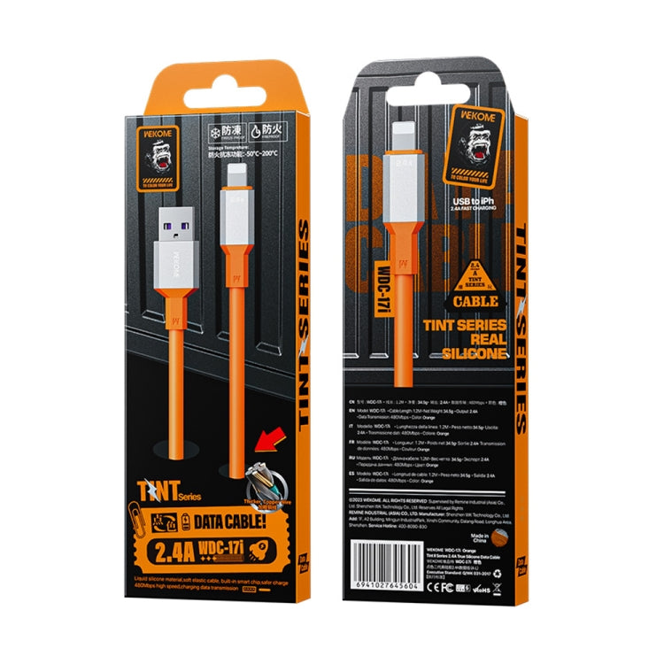 WK WDC-17 2.4A USB to 8 Pin Silicone Data Cable, Length: 1.2m(Orange) by WK