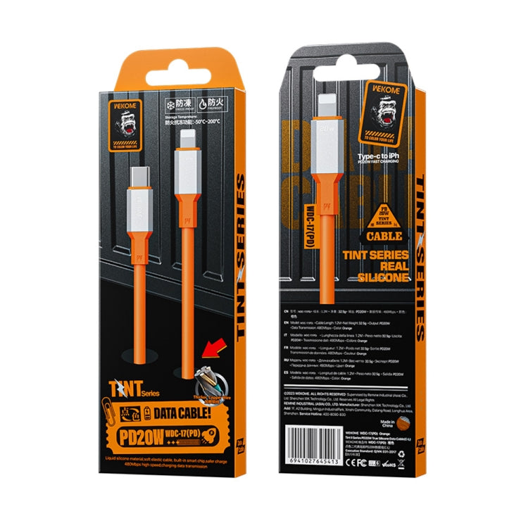 WK WDC-17 PD 20W USB-C/Type-C to 8 Pin Silicone Data Cable, Length: 1.2m(Orange) by WK