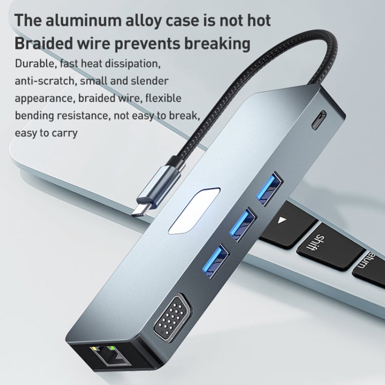 BYL-2309 Type-C to HDMI 4K 60Hz + DP HD + VGA + RJ47 + USB3.2 + Audio 3.5mm + PD100W + SD + TF Docking Station HUB by buy2fix