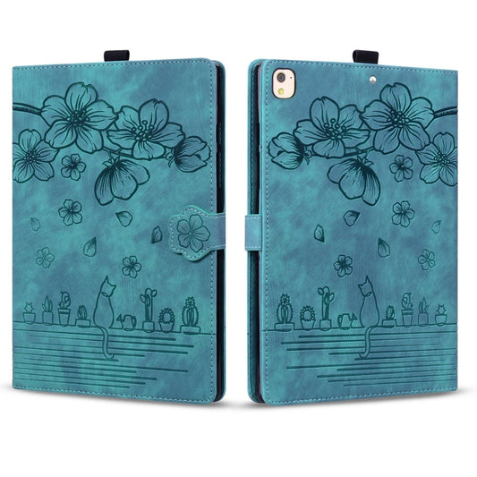For iPad 10.2 2021 / 10.5 2019 Cartoon Sakura Cat Embossed Smart Leather Tablet Case(Green) by buy2fix