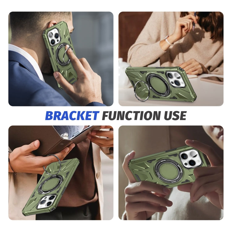 For iPhone 14 Pro MagSafe Magnetic Shockproof Phone Case with Ring Holder(Dark Green) by buy2fix