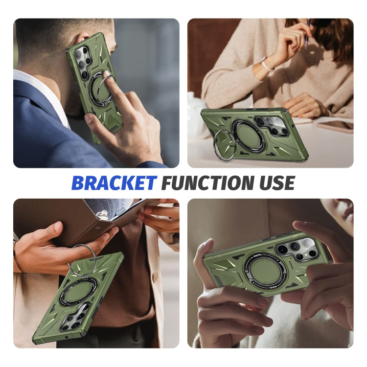 For Samsung Galaxy S23 Ultra 5G MagSafe Magnetic Shockproof Phone Case with Ring Holder(Dark Green) by buy2fix