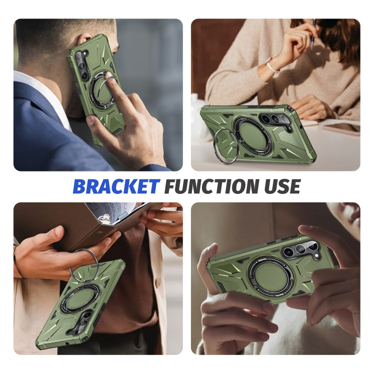 For Samsung Galaxy S24 5G MagSafe Magnetic Shockproof Phone Case with Ring Holder(Dark Green) by buy2fix