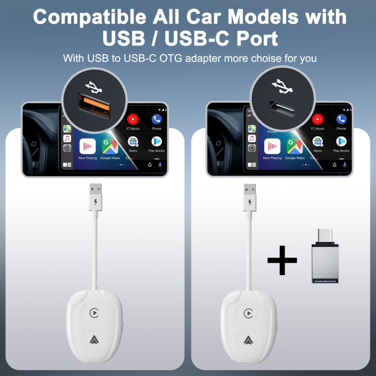 THT-020-9-1 USB + USB-C / Type-C Wired to Wireless Carplay / Android Auto Adapter(White) by buy2fix