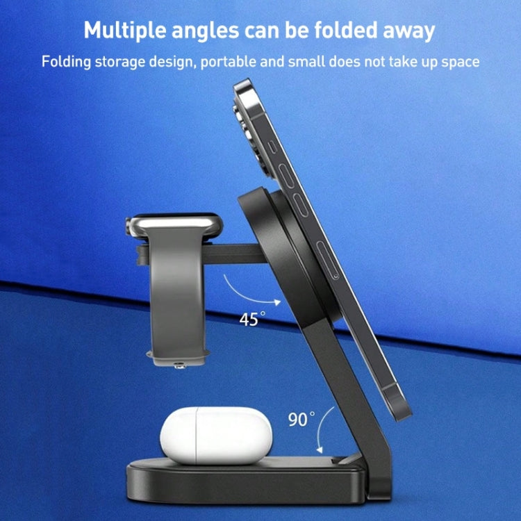 B-23 3 in 1 Foldable Magnetic Wireless Charger Phone Holder, Plug:US Plug(White) by buy2fix